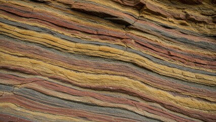 Layers of sedimentary rock with colorful stripes