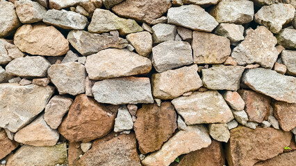 Aesthetic stone wall with a rustic texture featuring various sized rocks