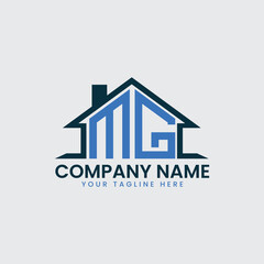 Fototapeta premium Modern Real Estate Logo with House Roof Icon and Custom Letter Monograms