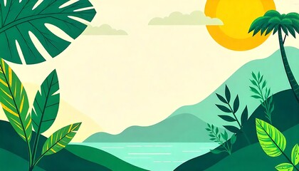 Brazilian-themed background featuring  geometric shapes in  vibrant green, yellow, and blue, abstract patterns and stylized element, tropical plants and natural textures, created with generative ai
