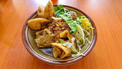 Appetizing Indonesian culinary offerings, complete meatballs ready to eat