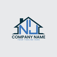 Modern Real Estate Logo with House Roof Icon and Custom Letter Monograms