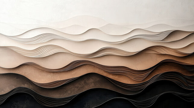 Layered abstract art of soft earth tones creating wave like effect, evoking calmness and depth
