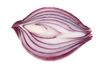 Obraz premium Close-up of a sliced red onion, revealing its layered texture and vibrant purple hues.