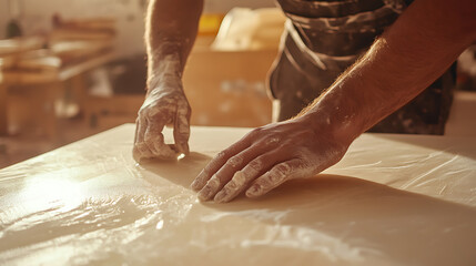 Craftsman Shaping Material in Workshop