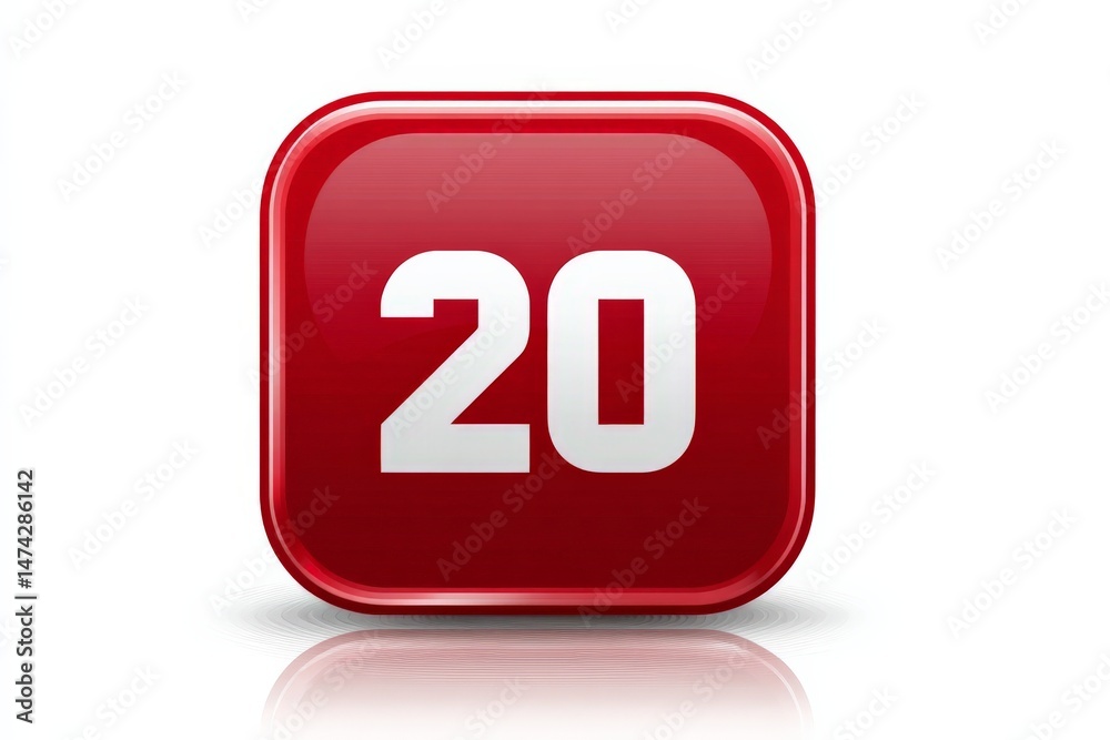 Aufkleber Bright red number twenty illustration on a clean white background emphasizing clarity and focus on numeric representation