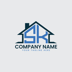 Modern Real Estate Logo with House Roof Icon and Custom Letter Monograms