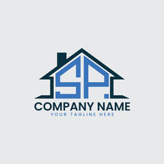 Fototapeta premium Modern Real Estate Logo with House Roof Icon and Custom Letter Monograms