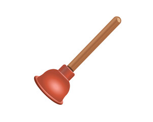isolated gradient red toilet plunger icon with a wooden handle, red flange, cup.
