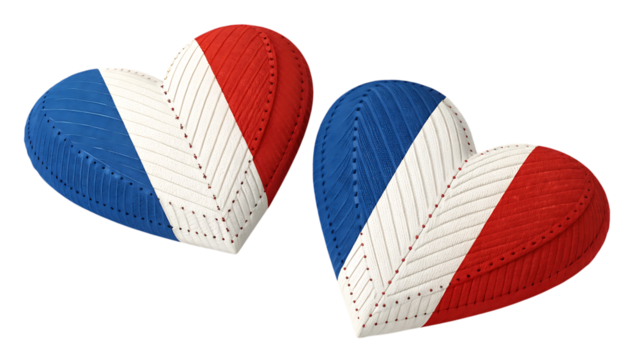 French flag heart shapes for bastille day on transparent PNG background