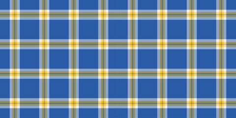Mother pattern check background, diagonal textile texture seamless. Decorative plaid tartan vector fabric in blue and yellow colors.