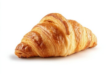 Golden-brown croissant, flaky layers, delicious bakery treat.