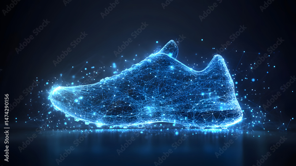 Fototapete futuristic running shoe concept art, rendered as a glowing blue wireframe. dynamic and innovative, s