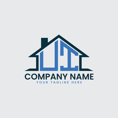 Fototapeta premium Modern Real Estate Logo with House Roof Icon and Custom Letter Monograms