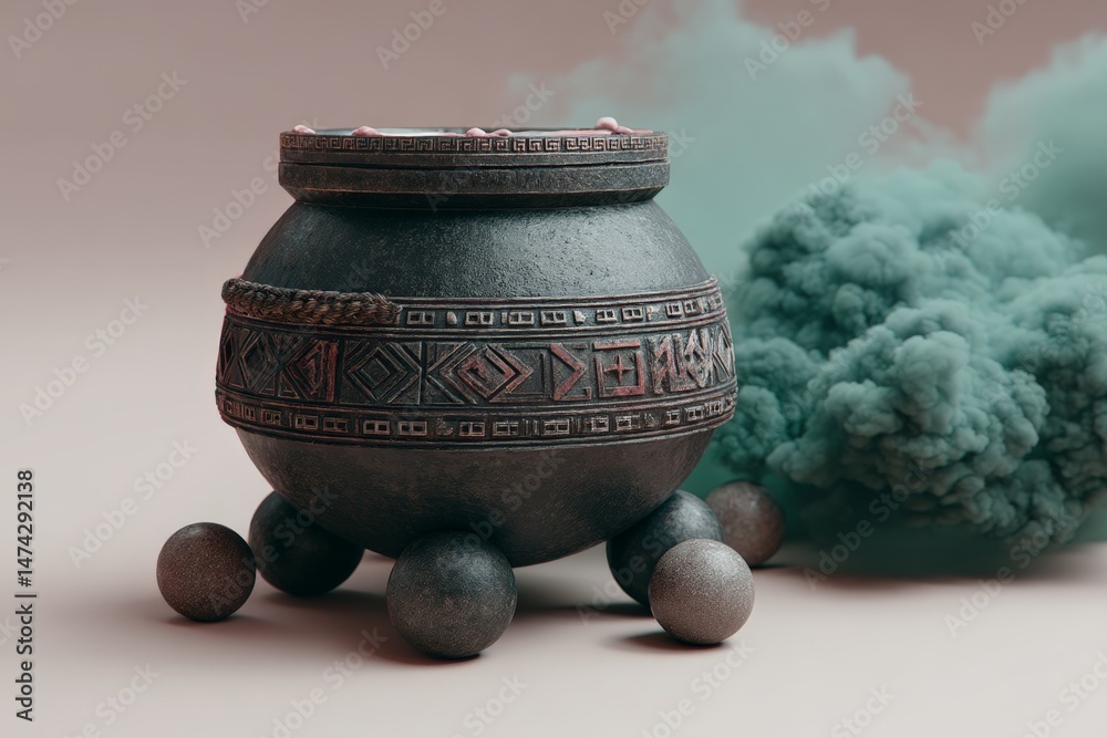 Aufkleber artistic display of a black pot surrounded by colorful smoke in a minimalist setting