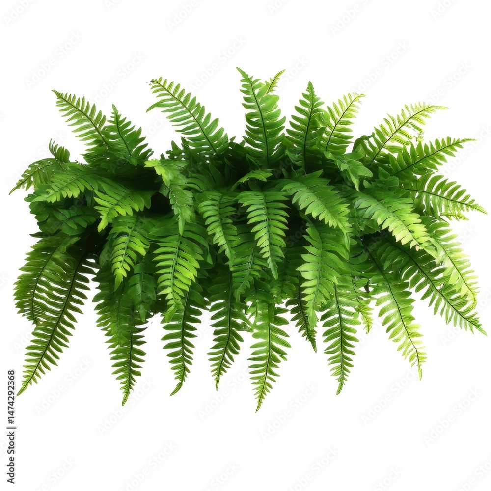 Aufkleber 緑のシダの茂み、透明な背景に分離された密集した葉と有機的な詳細を示す鮮やかな植物学的なストックイメージ