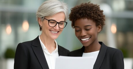 In an office setting, businesswomen are laughing and browsing social media on a tablet, sharing humorous jokes and innovative proposals, while also engaging in teamwork and utilizing digital tools to