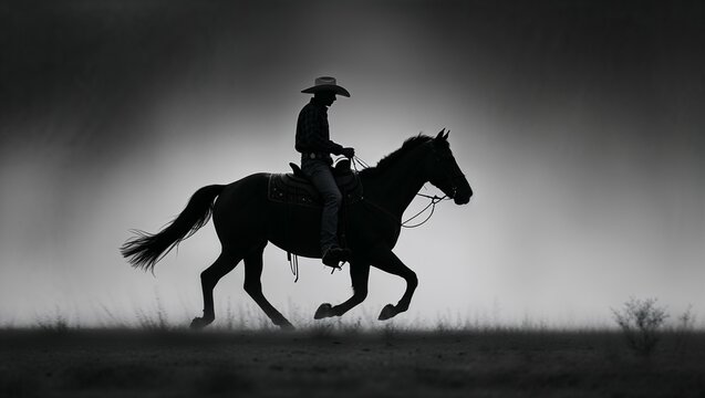 Black silhouette of a horse and rider galloping, an isolated vector illustration perfect for equestrian sport art