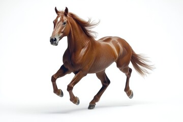 Obraz premium running brown horse isolated on white background 