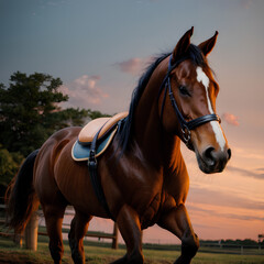 Fototapeta premium 競馬場のサラブレッド – 美しい瞳と毛並みのクローズアップ “Thoroughbred Horse Portrait – Detailed View of a Champion”