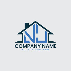 Modern Real Estate Logo with House Roof Icon and Custom Letter Monograms