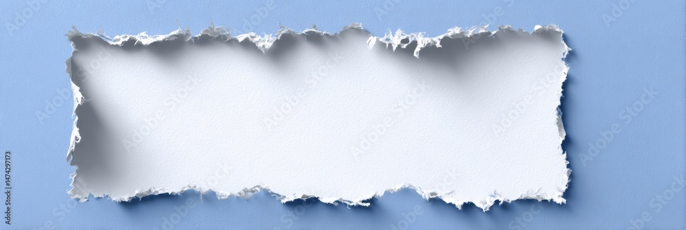 Aufkleber Torn Paper Edges Create a Square Frame for a Message on a Light Blue Background in an Artistic Display