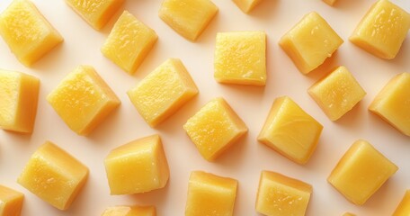 Pale Yellow Sugar Cubes on Beige Background