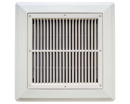 Square white ventilation grille for air circulation on a transparent background