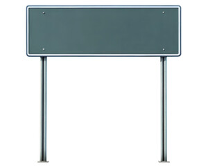 Blank rectangular road sign on two metal posts on a transparent background