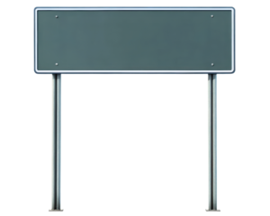 Blank rectangular road sign on two metal posts on a transparent background
