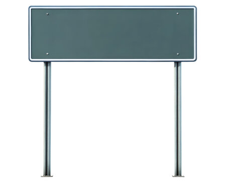 Blank rectangular road sign on two metal posts on a transparent background
