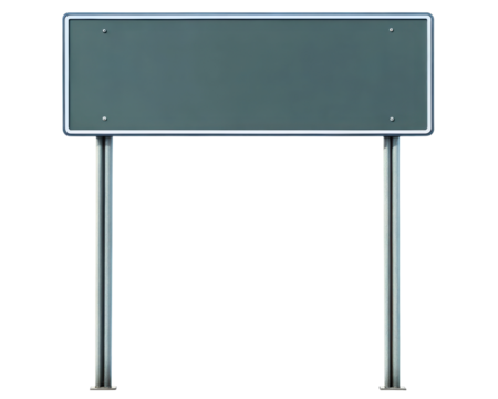 Blank rectangular road sign on two metal posts on a transparent background
