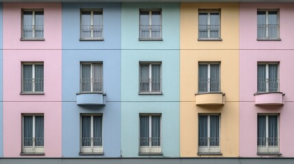 Fototapeta premium Pastel facade with simple details, a clean urban backdrop. Minimalist charm in soft daylight.