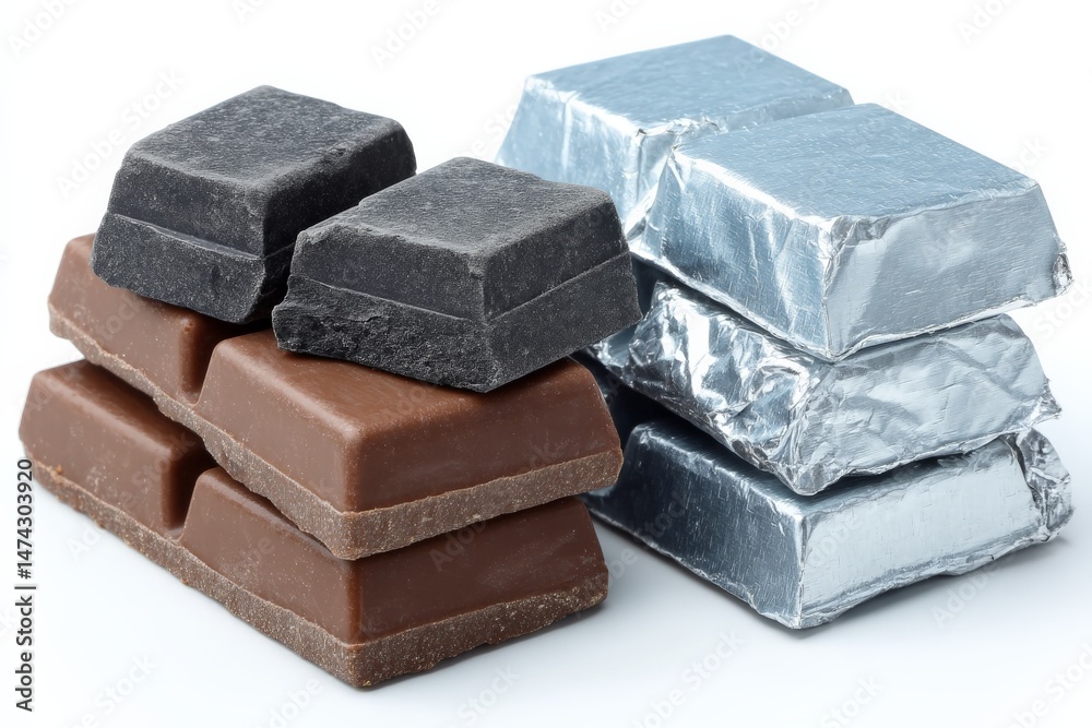 Aufkleber Chocolate bars in various wrappers and types arranged on a light surface for a delightful treat display