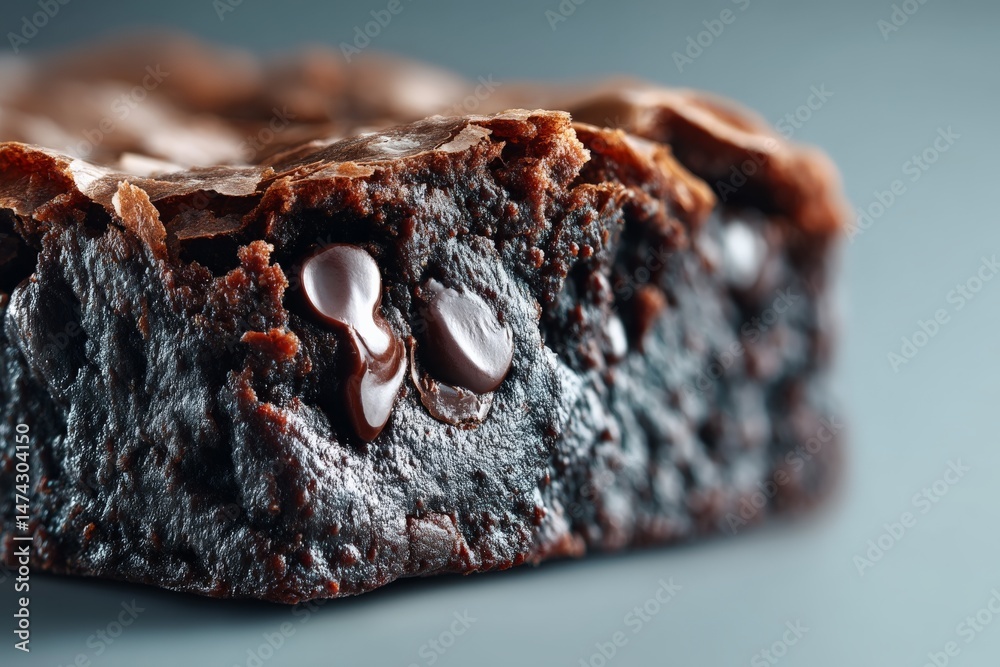 Poster decadent chocolate brownie with rich texture and gooey chocolate chunks captured in close-up