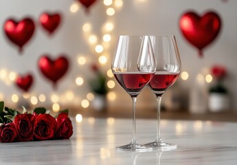 Romantic Red Wine and Roses Valentine's Day Setting