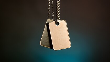 Fototapeta premium suspended id tags military inspired blank dog tags against a neutral backdrop