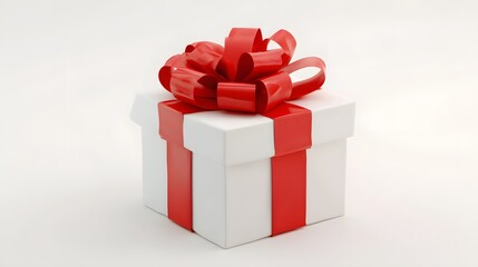 Fototapeta premium Festive 3D Cartoon Gift Box with Big Red Ribbon for Holiday and Celebration Surprises