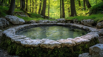 Fototapeta premium Serene spring-fed pool nestled in a sun-drenched forest