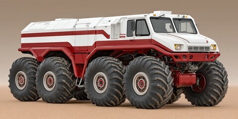 Obraz premium Powerful off-road vehicle showcasing advanced engineering capabilities with oversized tires designed for extreme terrains and challenging conditions displaying rugged durability and strength