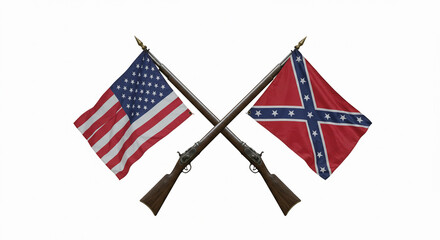 Battle of Gettysburg Concept with Union and Confederate Flags and Rifles &ndash; American Civil War Symbolism