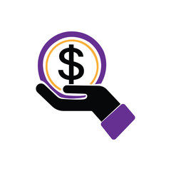 Dollar with back arrow. Icon with paper cut effect on blank background