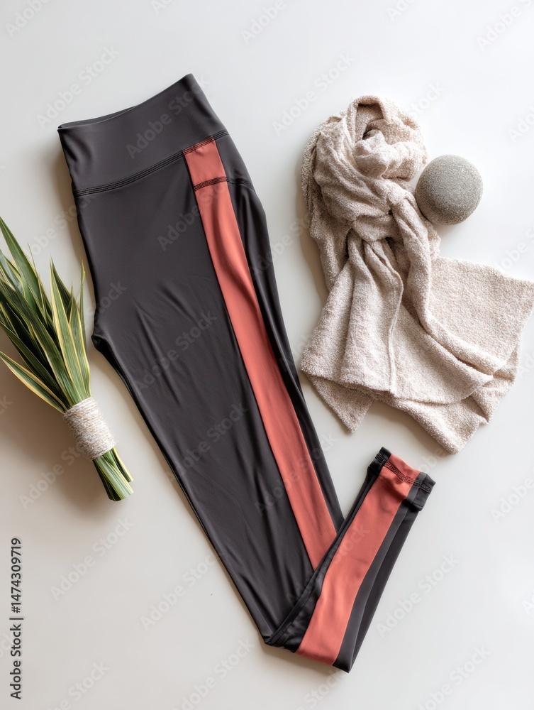Aufkleber stylish leggings with side stripes on a flat surface with space for text overlay