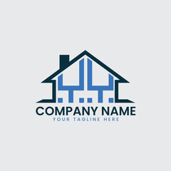 Fototapeta premium Modern Real Estate Logo with House Roof Icon and Custom Letter Monograms