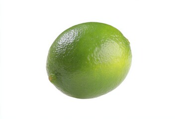Single lime fruit on white background. Vibrant green citrus.