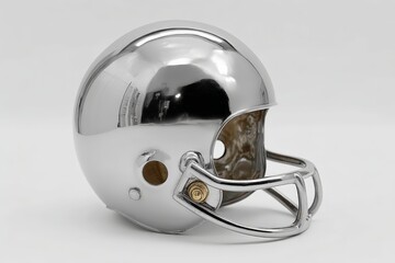 Fototapeta premium Shiny silver football helmet displayed on a neutral background