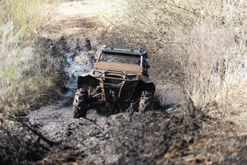 Powerful off-road buggy on rough terrain. Off-road.