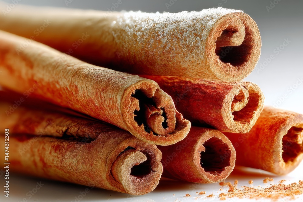 Poster Close-up view of cinnamon sticks arranged attractively against a soft background during a culinary display
