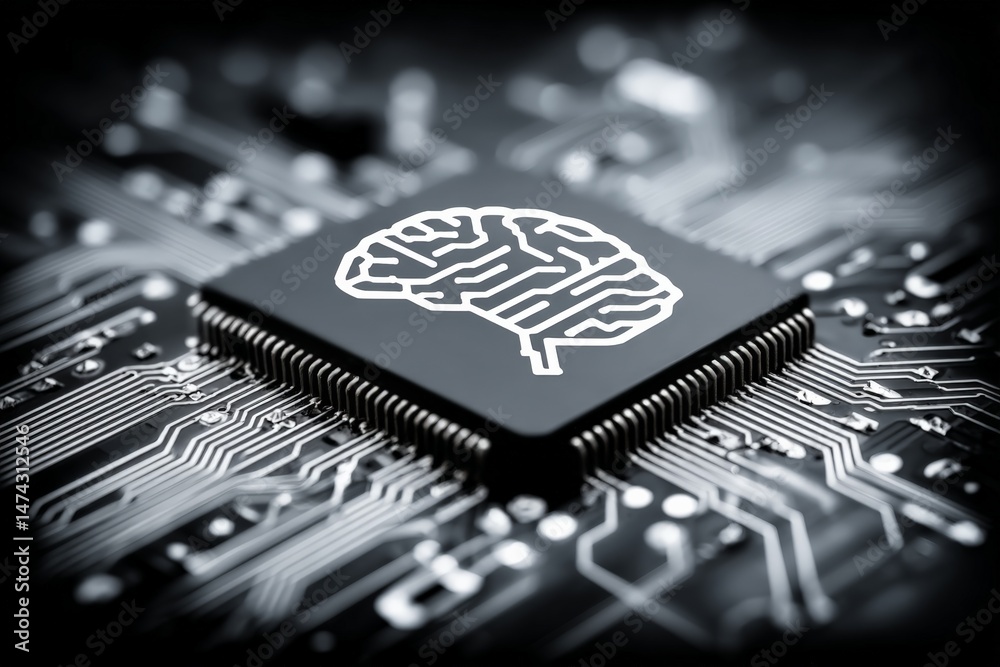 Aufkleber Digital brain concept on microchip symbolizing artificial intelligence and technology in modern computing systems