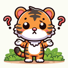 cute tiger confused cartoon vector icon illustration